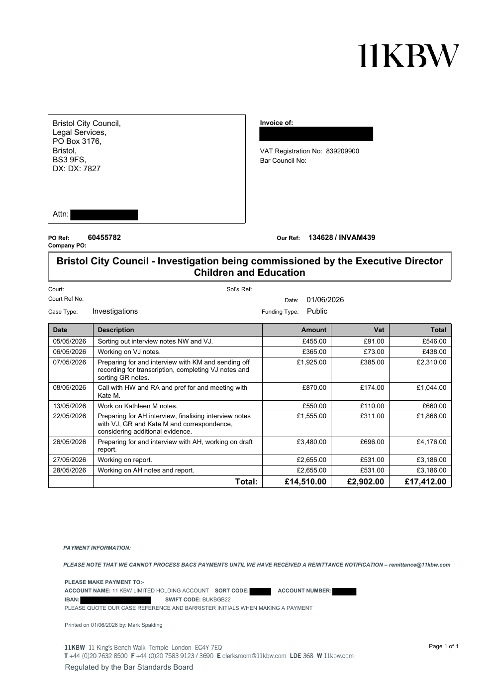 Invoice INVAM439 page 1