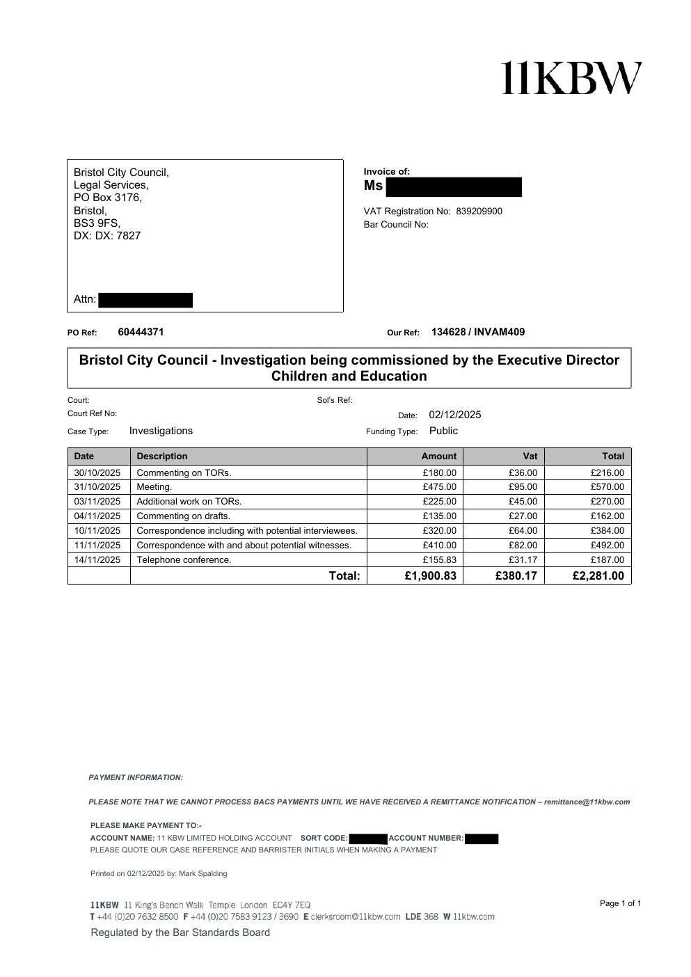 Invoice INVAM409 page 1