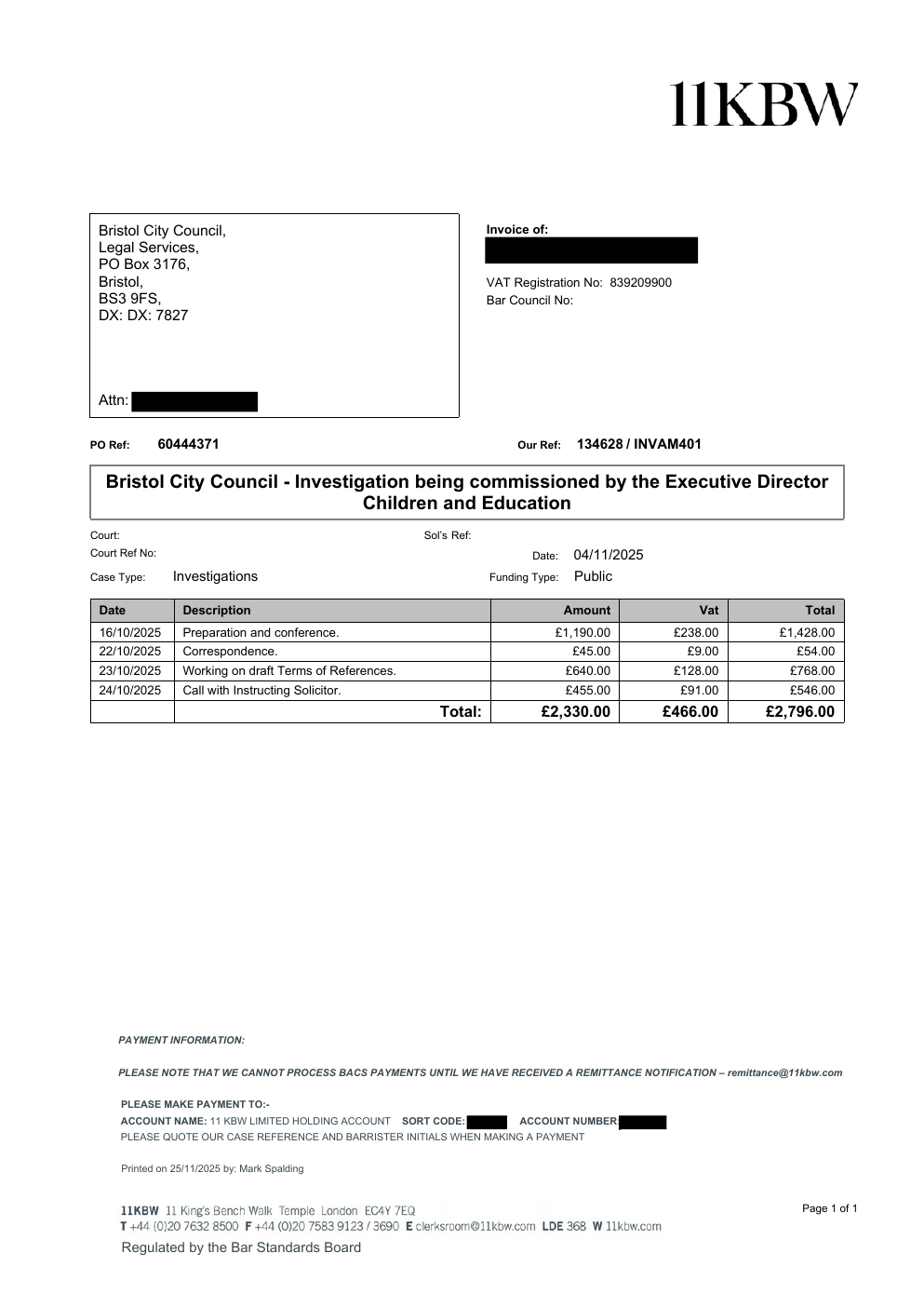 Invoice INVAM401 page 1